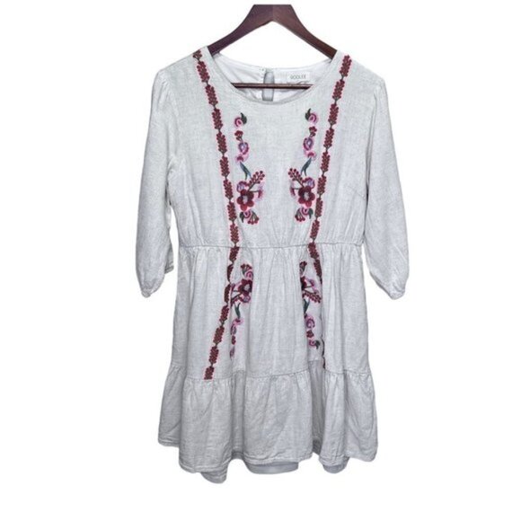 Roolee Linen Floral Embroidered Dress Size Medium Floral Boho Prairie Feminine - Picture 2 of 14
